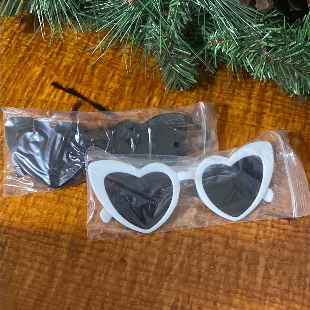 White and Black Heart-Shaped Sunglasses Accessories